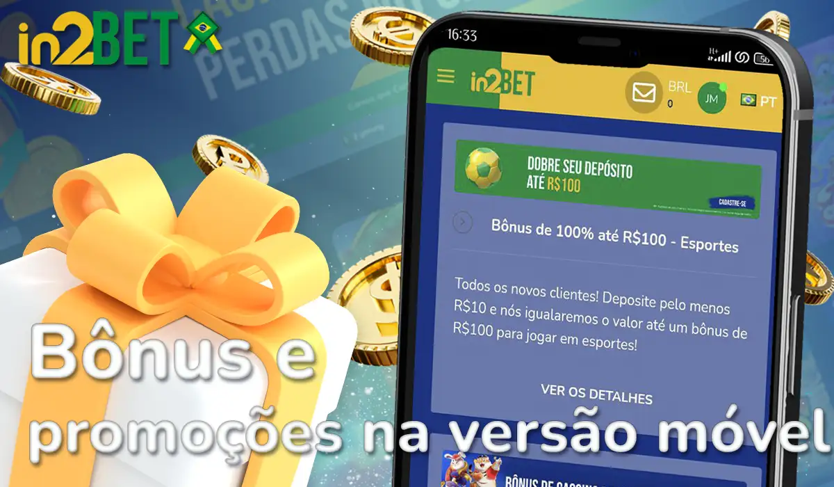 Bônus e promoções na versão móvel da In2bet no Brasil.