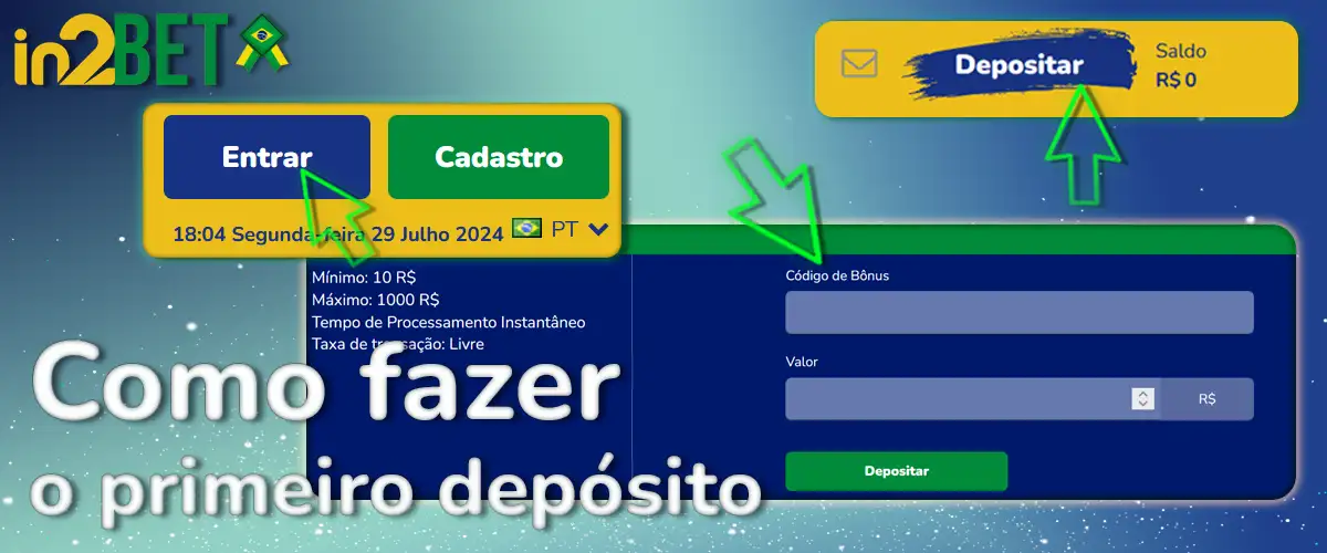 Como fazer seu primeiro depósito na in2bet no Brasil.