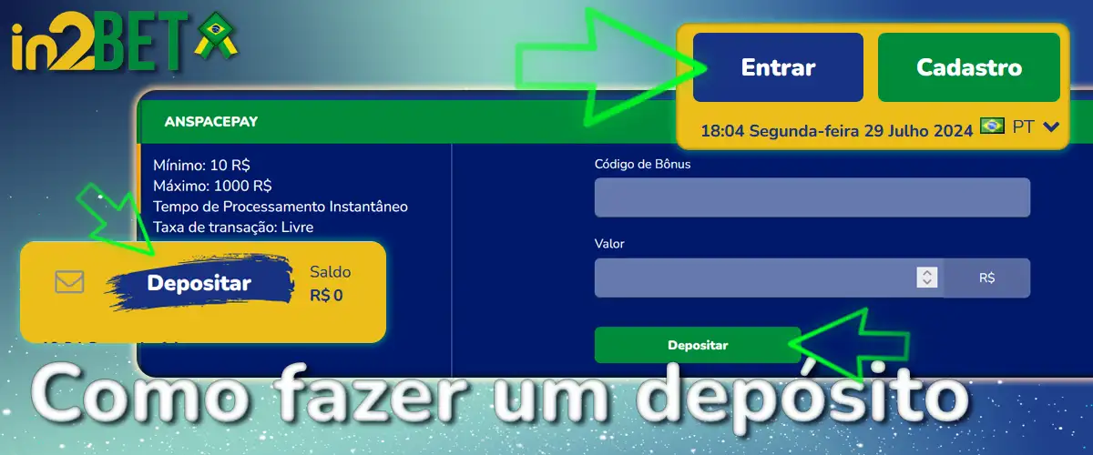 Como depositar na conta da In2bet