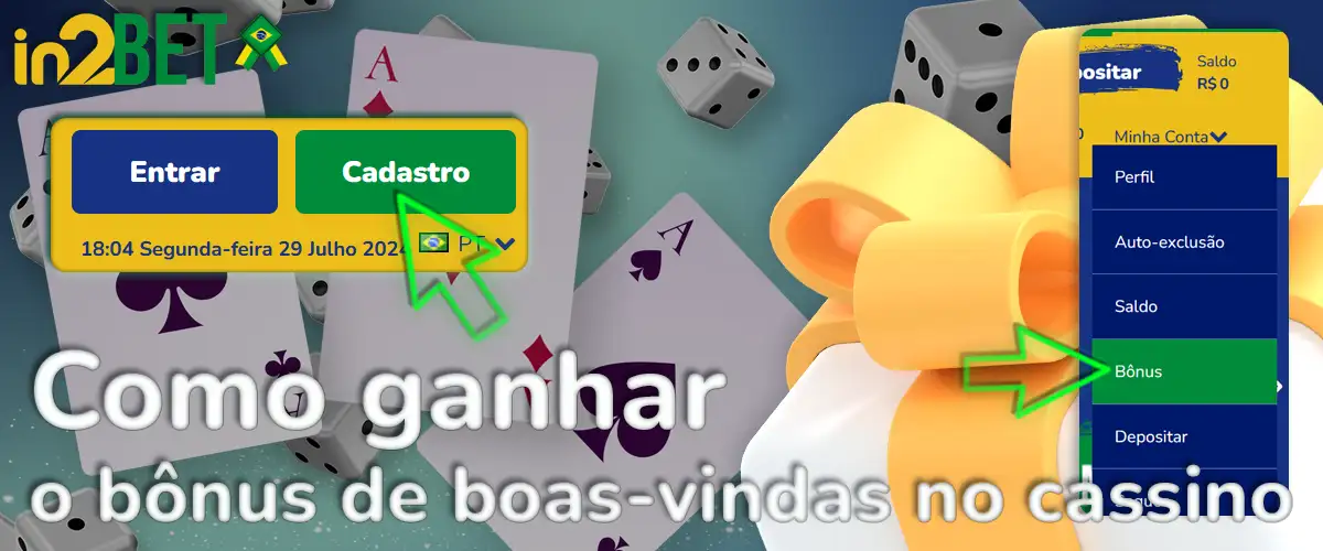 Bônus de boas-vindas do cassino in2bet no Brasil.