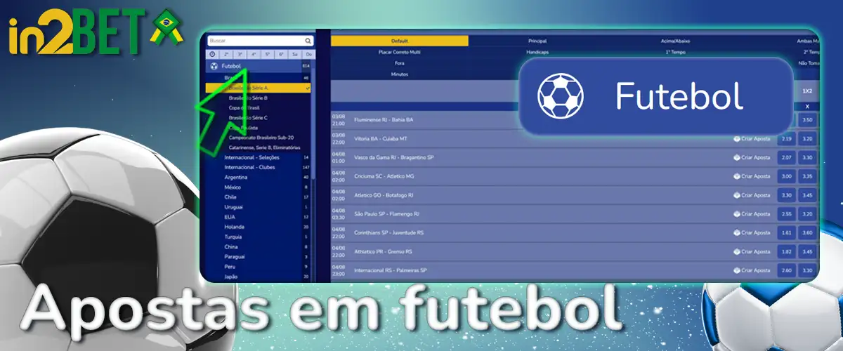 Mercados de apostas de futebol da In2bet